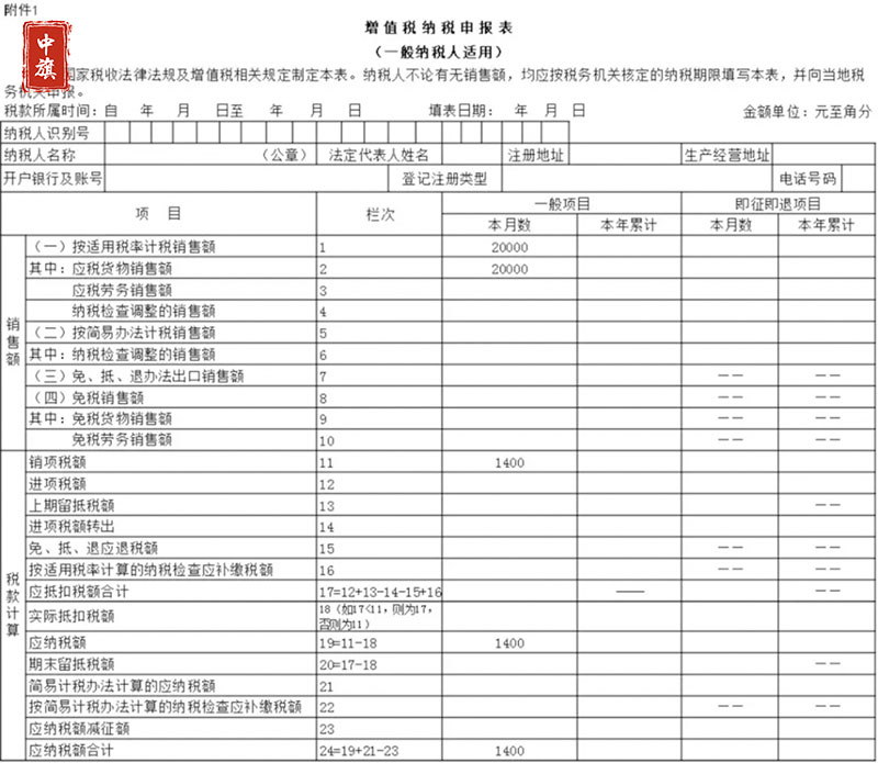 5月份增值稅納稅申報表