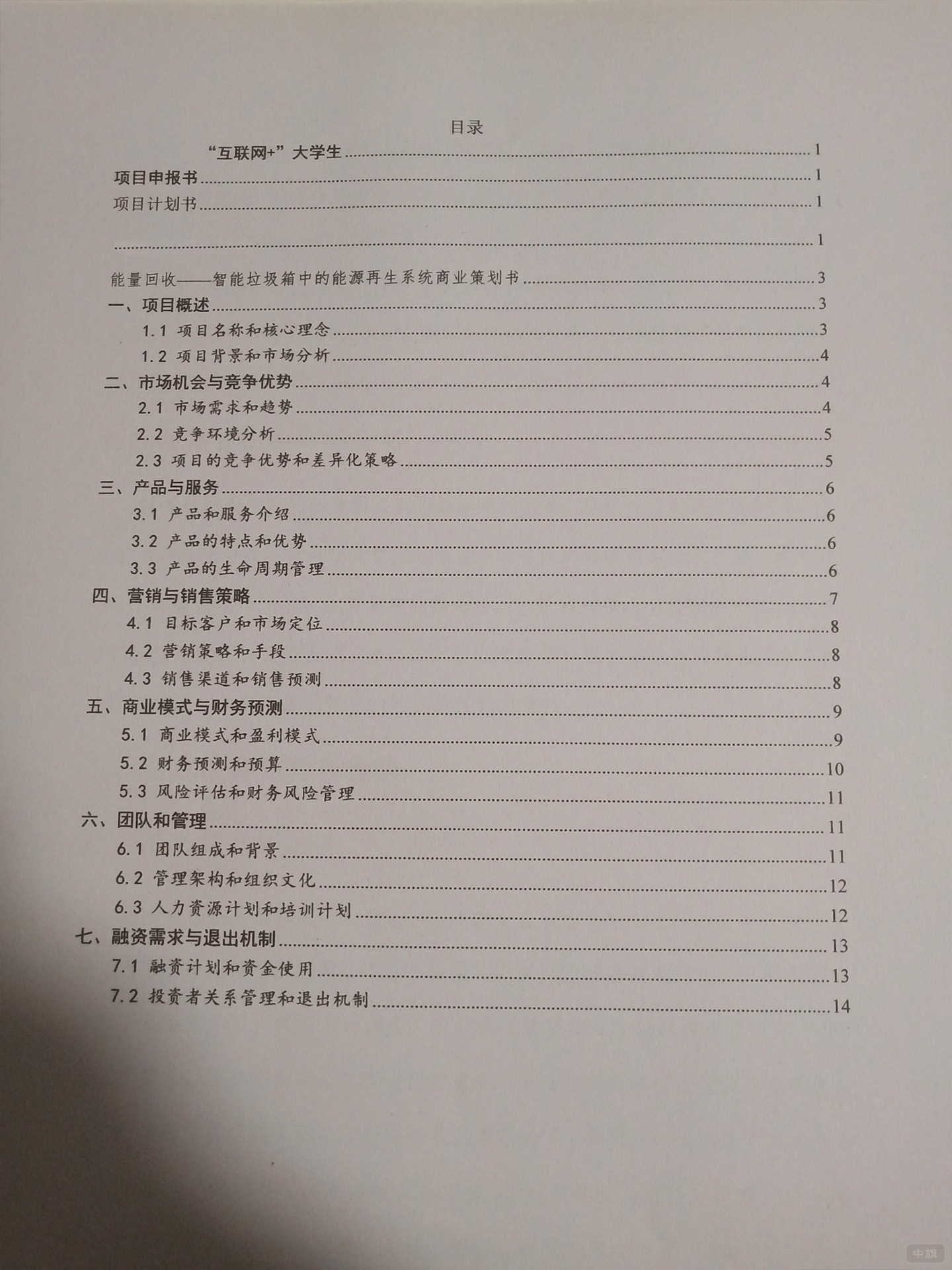 項目計劃書范本